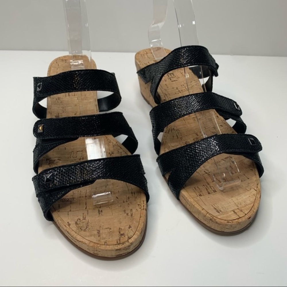 Vaneli Black Three Strap Slip-on Wedge Cork‎ Sandals Size 10.5